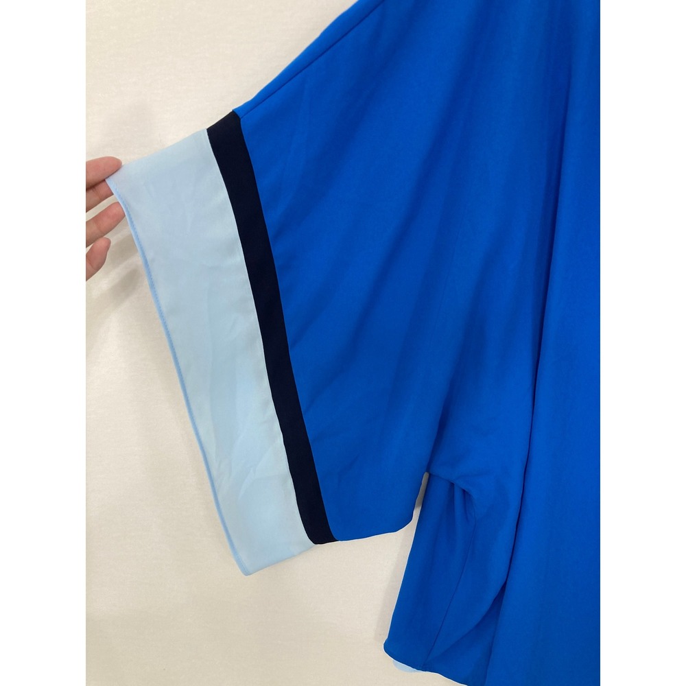 White House Black Market Blouse XL Blue Colorblock V-Neck Soft Flowy Vacation - Picture 4 of 9